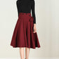 red skirt with wide waist band and button 2242#