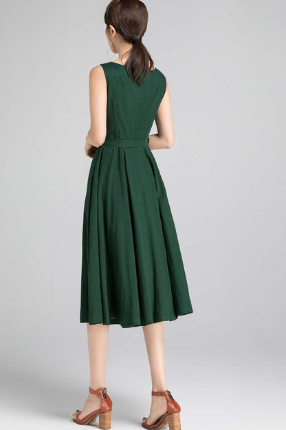 Xiaolizi handmade 50s sleeveless swing midi dress in Blue 2347#