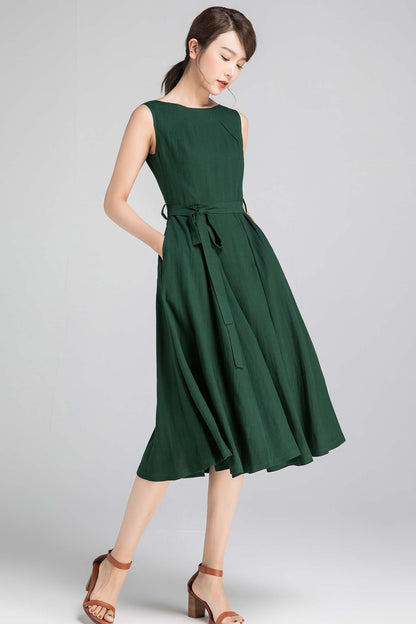 Xiaolizi handmade 50s sleeveless swing midi dress in Blue 2347#