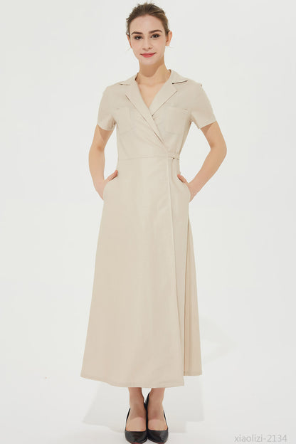 beige linen dress