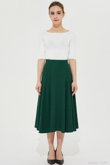 summer linen a line pleated skirt 2140