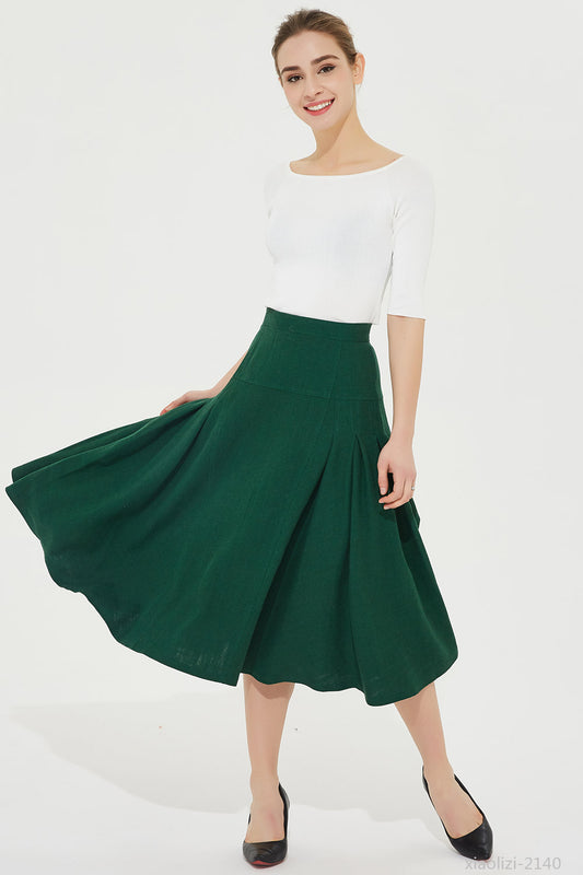 green linen skirt