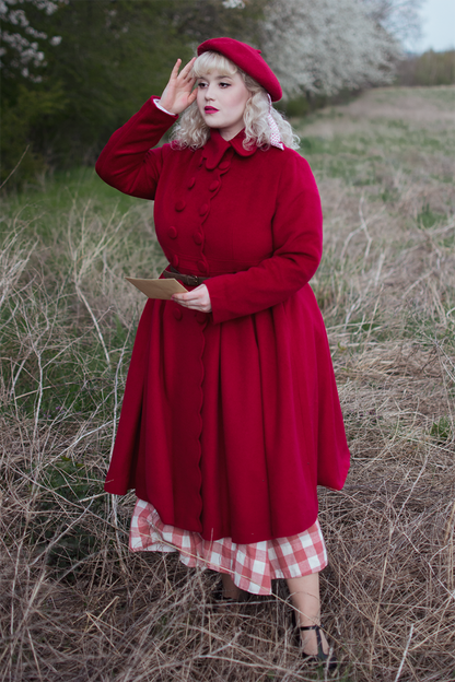 Xiaolizi Red Princess Wool Coat for Women – Handmade Vintage Fit-and-Flare Winter Coat 3577