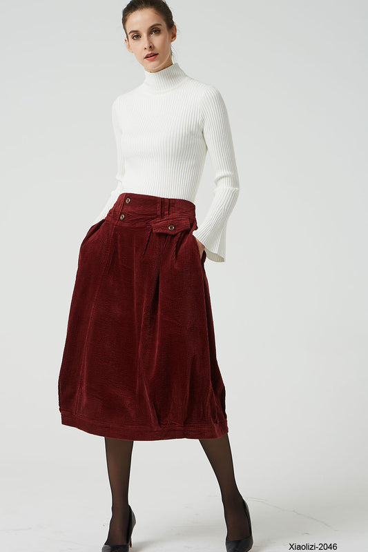 red corduroy skirt