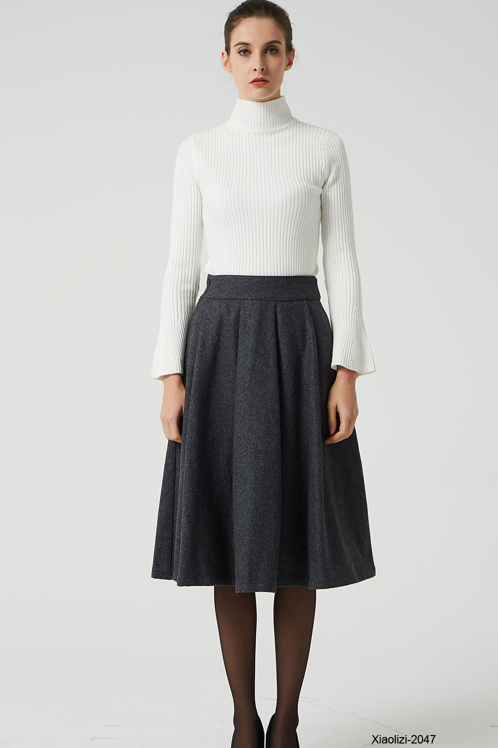knee length dark gray winter wool skirt 2047# – XiaoLizi