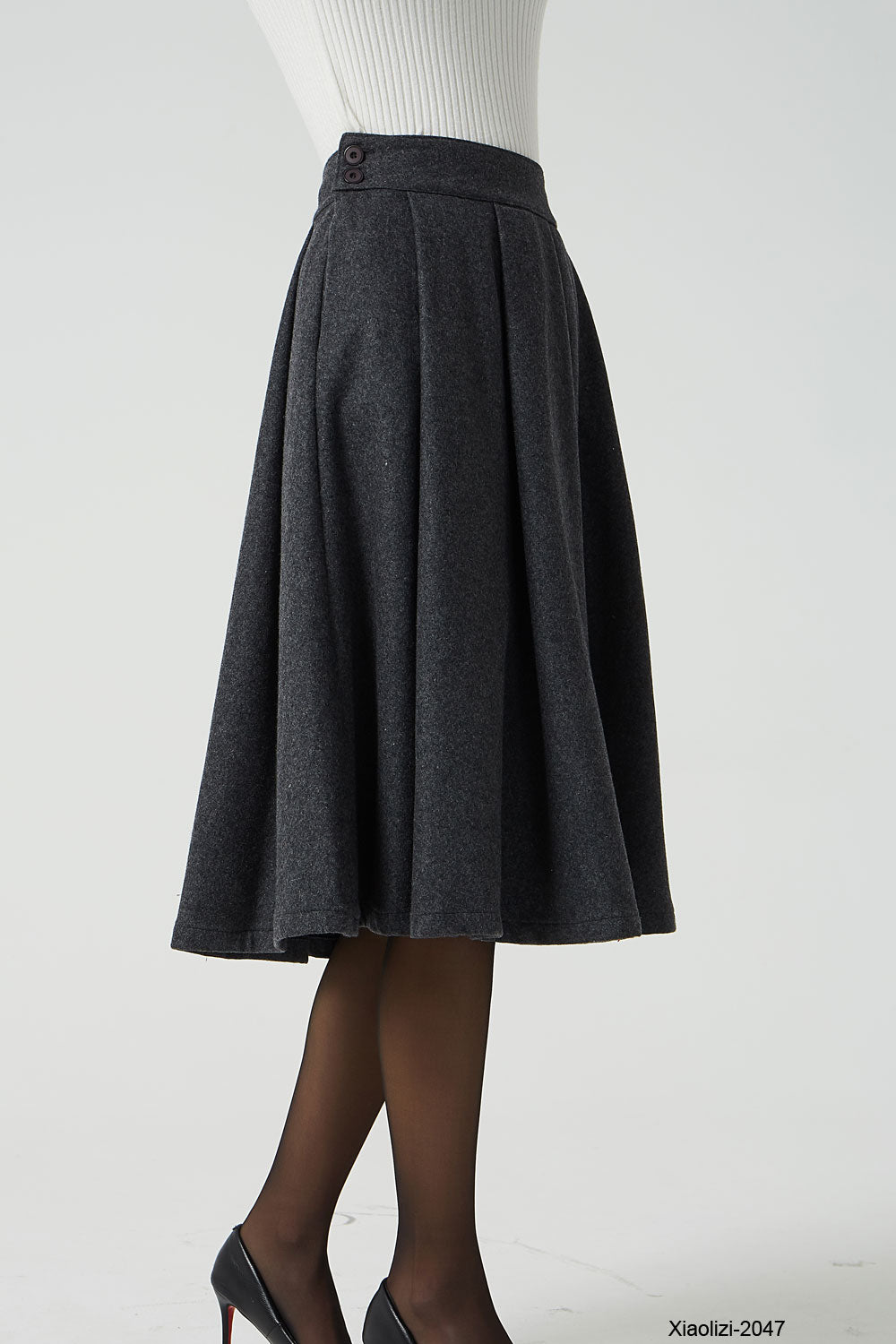 knee length dark gray winter wool skirt 2047#