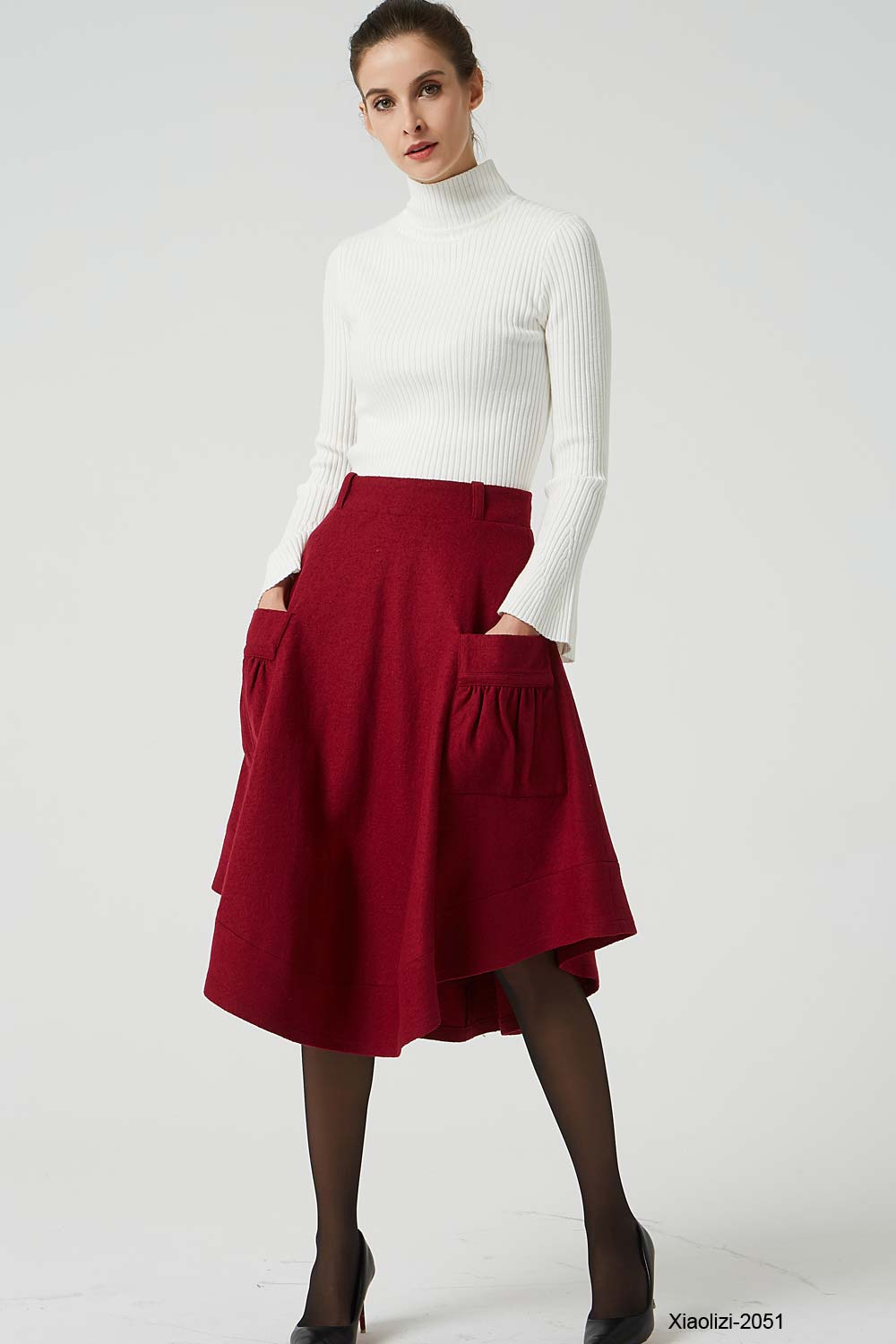 red wool skirt