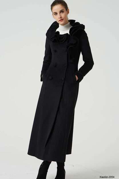 ruffle wool coat