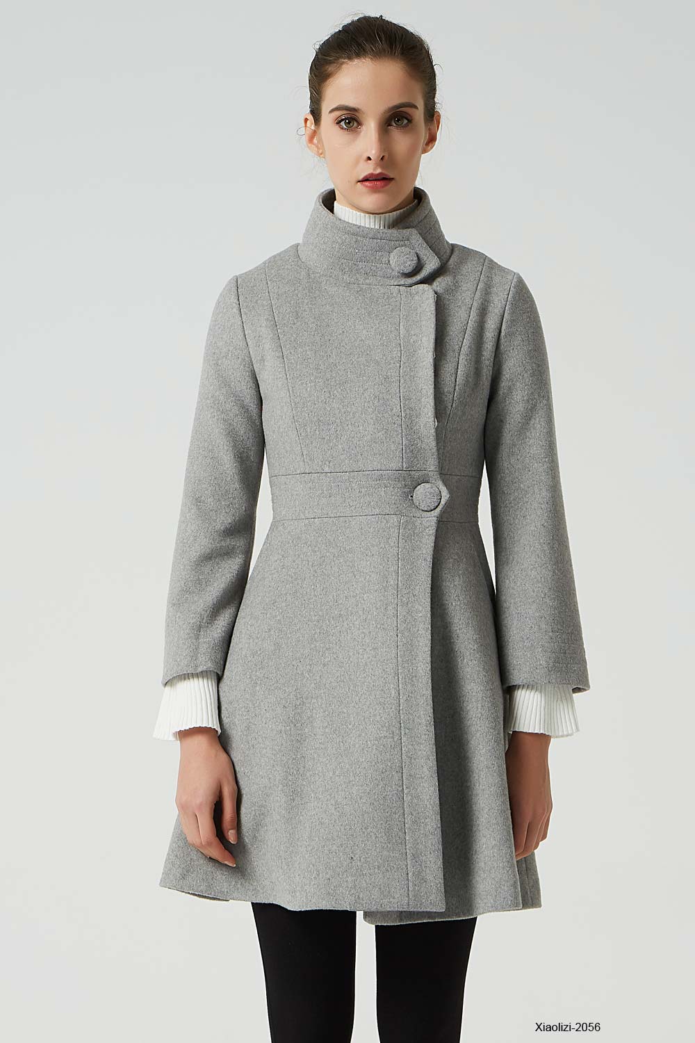 light gray wool coat womens short winter coat 2056