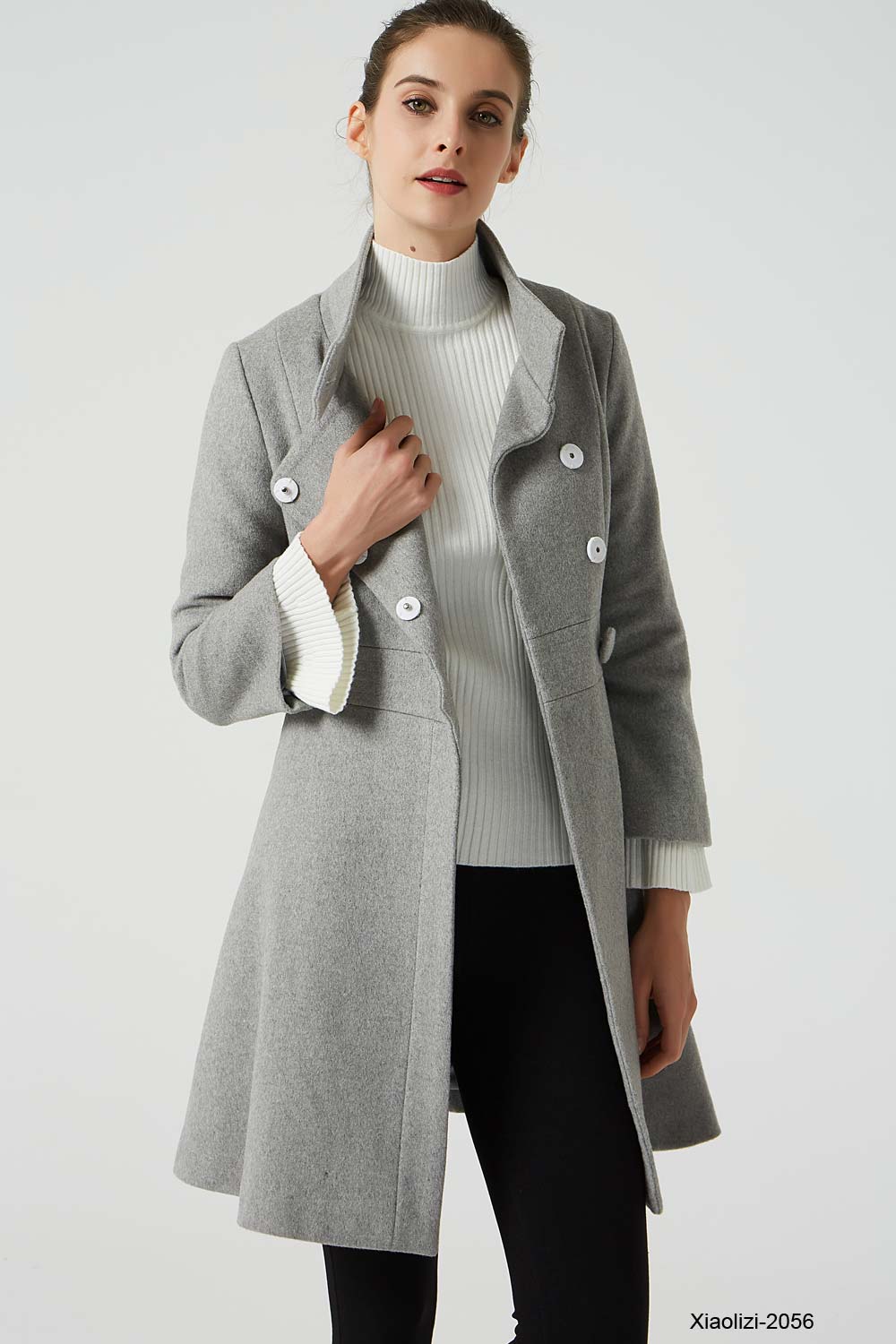 Light gray wool coat, womens short winter coat 2056 Light grey / S Light gray wool coat, womens short winter coat 2056 Light grey / S
