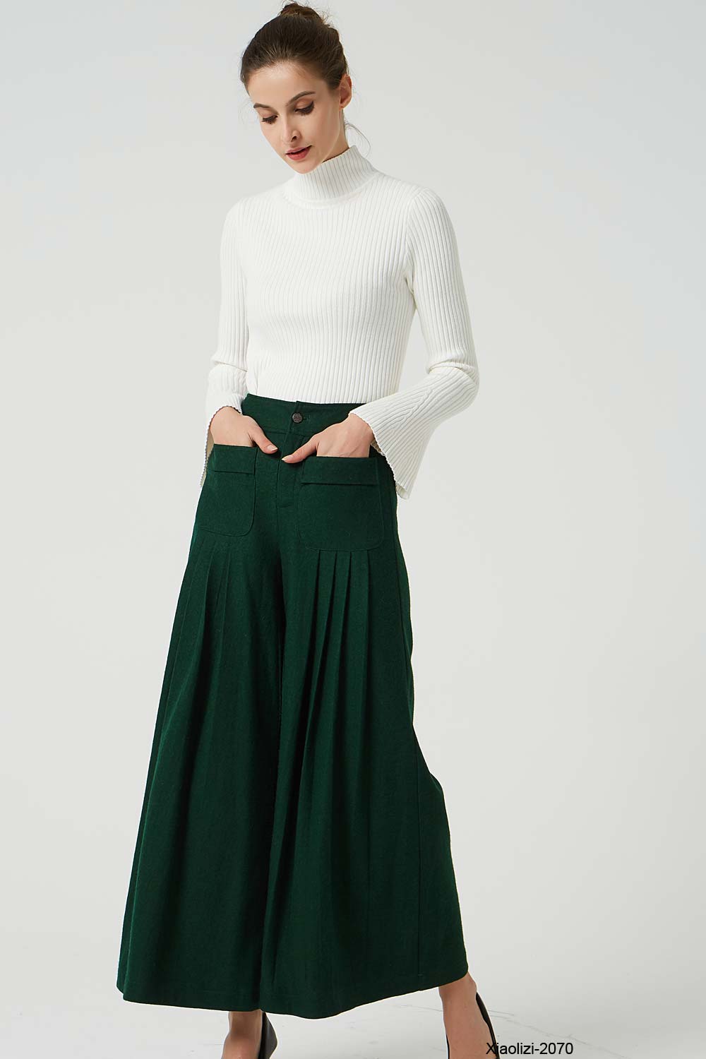 green wool pant