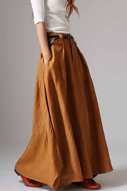 Gray Brown Linen Maxi Skirt – Handmade High Waisted Spring Skirt | Xiaolizi 0905