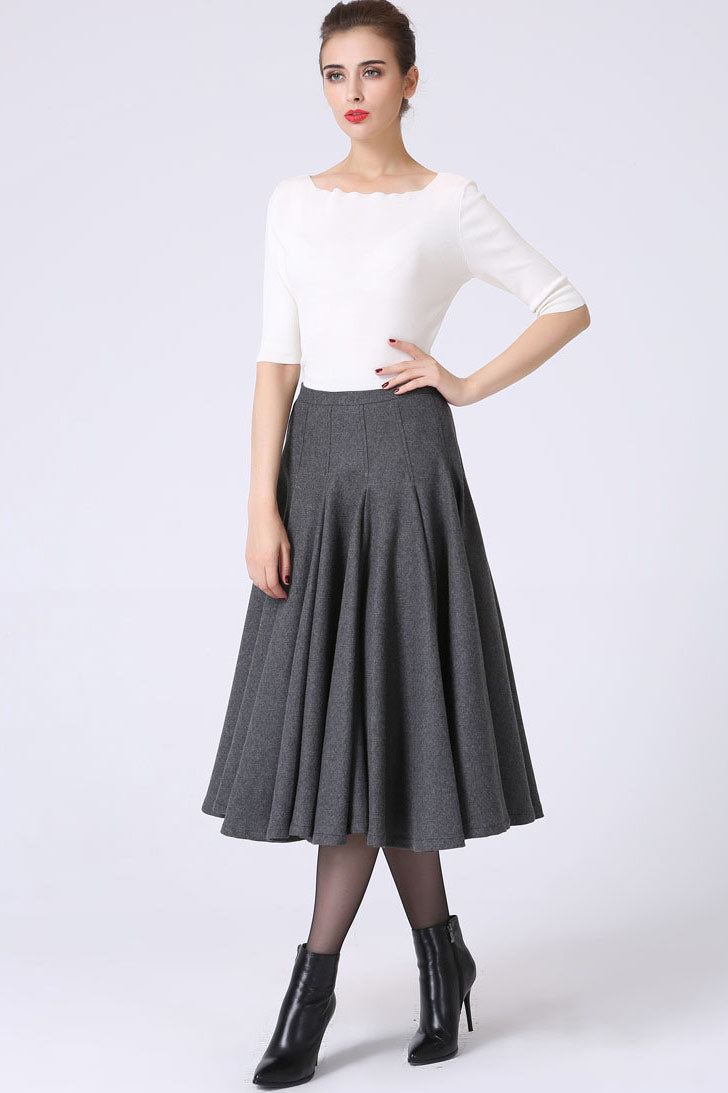Minimalist flare skirt for winter, women's full pleated skirt 1066 