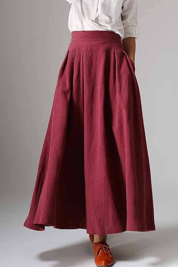 Elegant pleated maxi A line skirt 1048#