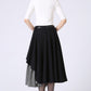 Black Layered wool skirt with Asymmetrical Hemline Skirt 1067#