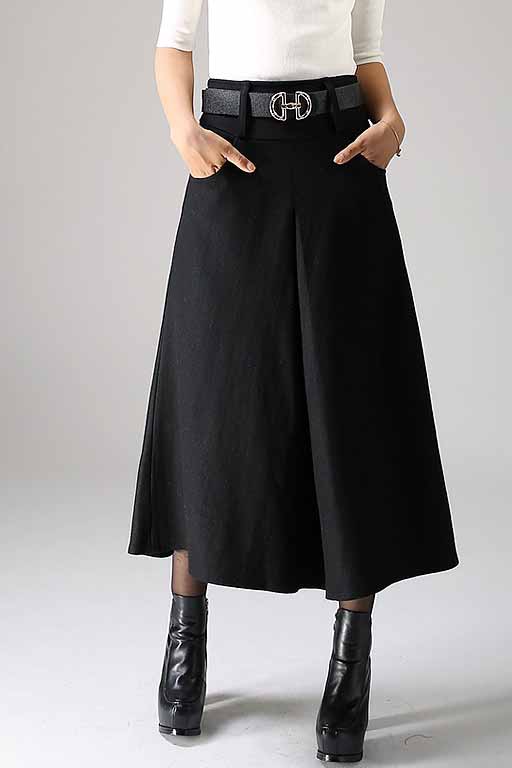 Black wool skirt - women maxi skirt - winter skirt 1084#