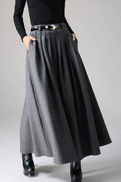 Winter wool skirt maxi skirt dark gray wool skirt 1094#