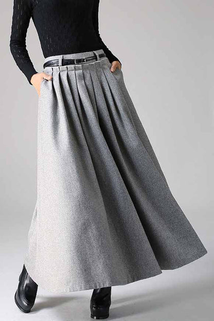 Light gray wool skirt maxi skirt 1095#