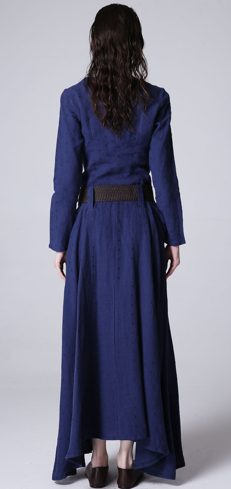 Blue dress maxi linen dress casual dress women dress 1183#