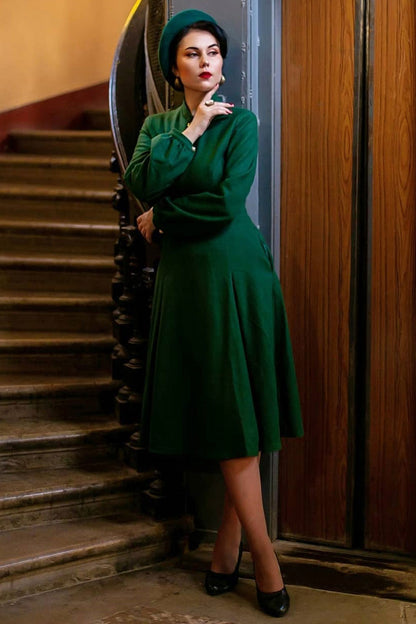Vintage Inspired Green Midi Wool Dress 3385