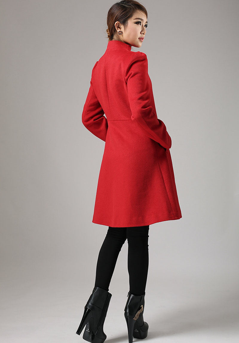 Red coat Winter cashmere coat wool jacket coat (734)