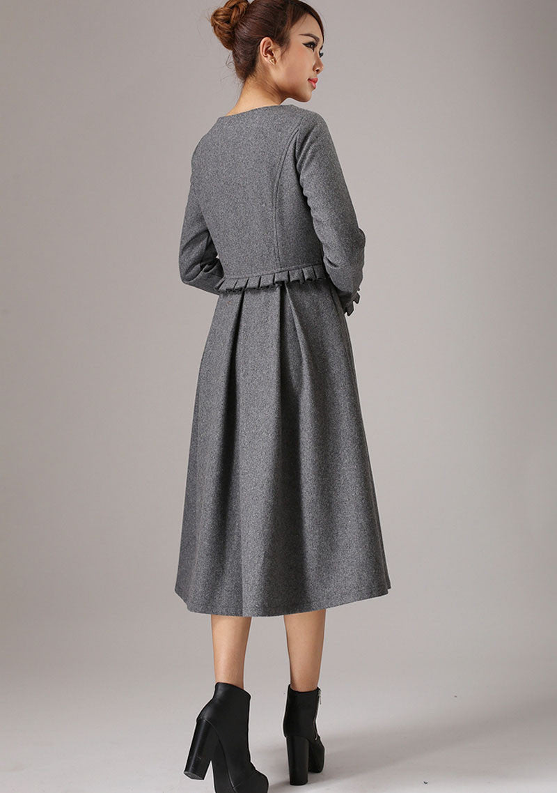 Gray wool dress winter dress maxi dress 0764#