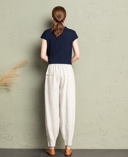 Rust Red Linen Cotton Wide Leg Pants - Back Elastic Waist Comfort 2607