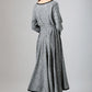 Linen causal maxi women dress in gray (792)