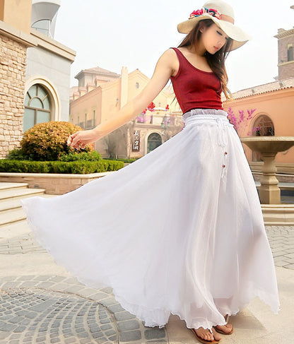 Swing maxi skirt in White 0944#