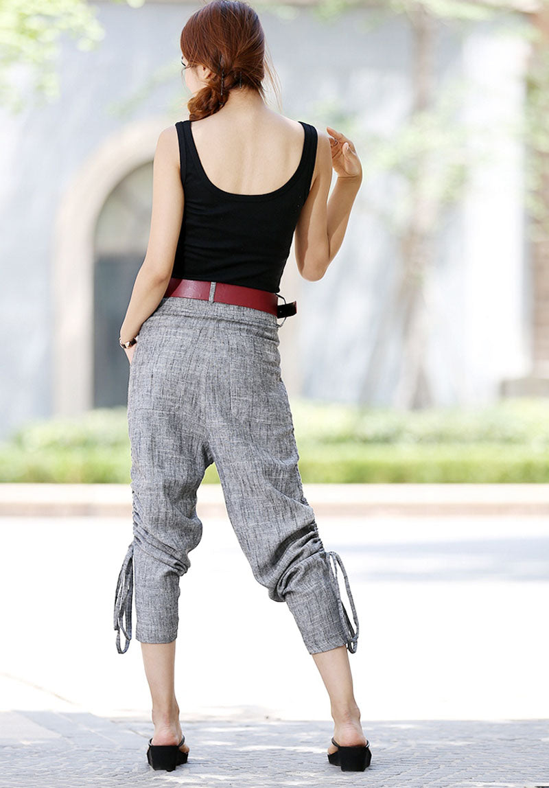 Grey tapered linen pants for Women 1024