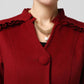 Womens Long Red Wool Blend Coat with Ruffle Detailing 1104#