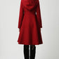 Red wool coat with big hood swing coat 1117#