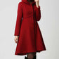 Red Hooded Swing Wool Coat 1117