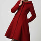 Red Hooded Swing Wool Coat 1117