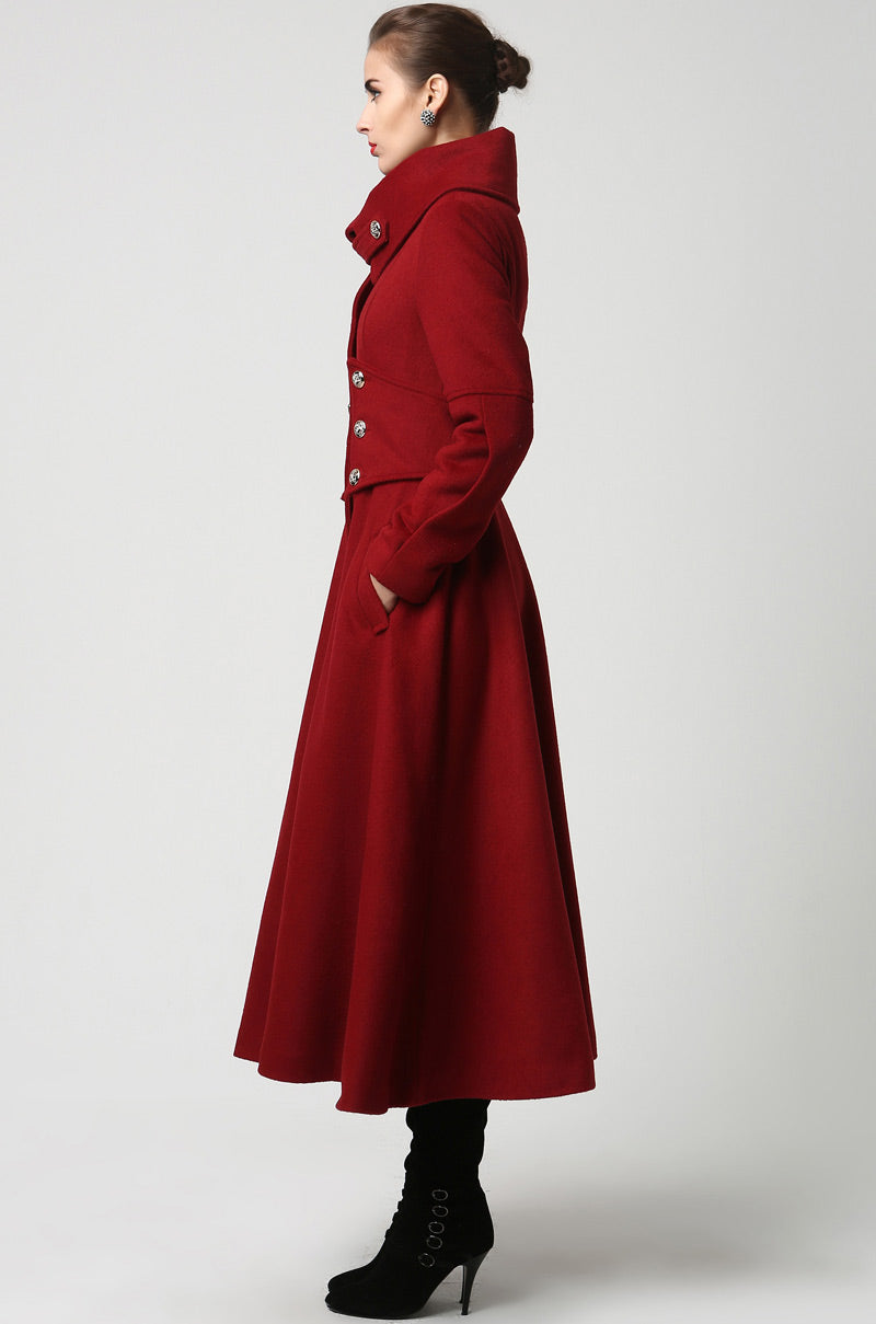 Military wool Coat for women, Elegant maxi long coat 1118#