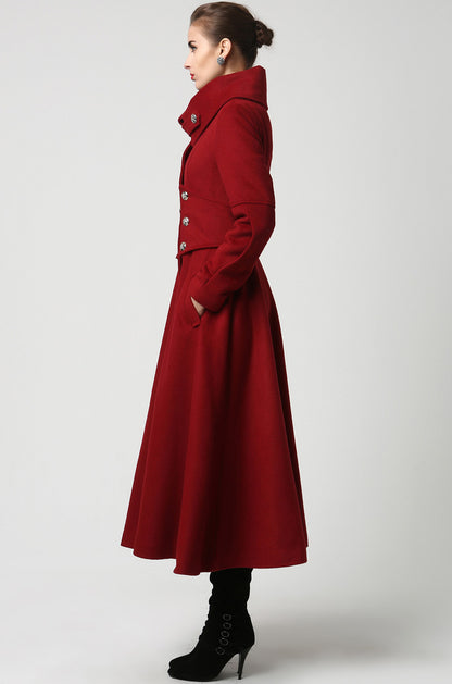 Army Green Wool Coat - Elegant Military-Inspired Maxi Long Coat 1118