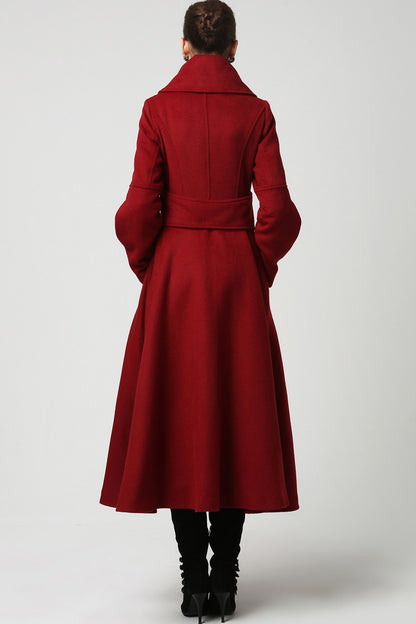 Army Green Wool Coat - Elegant Military-Inspired Maxi Long Coat 1118