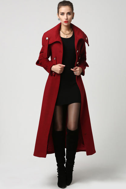 Army Green Wool Coat - Elegant Military-Inspired Maxi Long Coat 1118