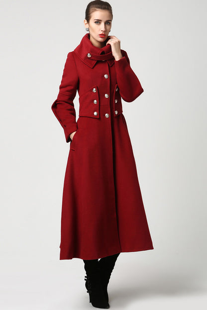 Army Green Wool Coat - Elegant Military-Inspired Maxi Long Coat 1118