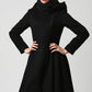 Black Winter Hooded Wool Coat Women 1121#
