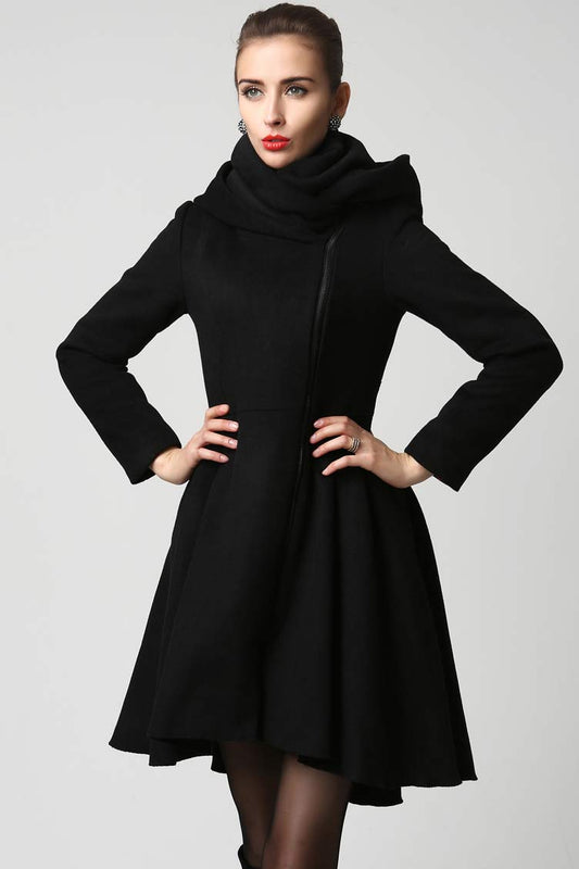 Buy Women Black Asymmetrical Wool Jackets & Coats, Modern Warm Winter Coat,  Ladies Double Collar Coat, Designer Clothing, Pea Coat Xiaolizi 1363 Online  in India 