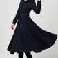 Dark Blue Long Hooded Wool Coat 1102