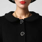 Womens Long Black Wool Coat with Ruffled Collar 1125#