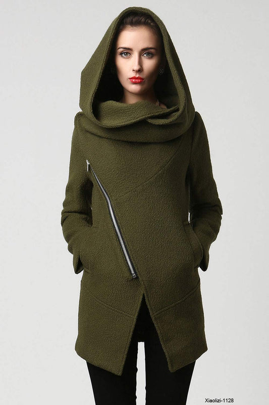 Asymmetrical Hem Black wool Coat , womens winter outer wear – XiaoLizi