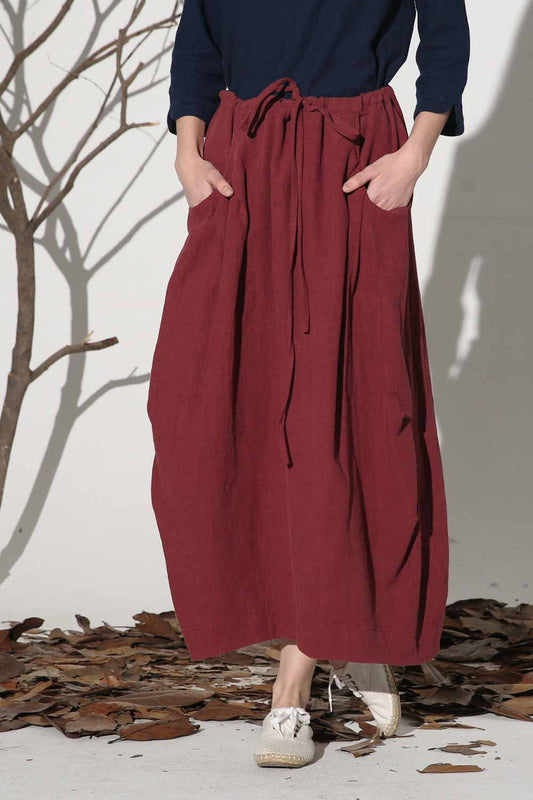 maxi linen skirt with elasit waist and self belt 2167# – XiaoLizi