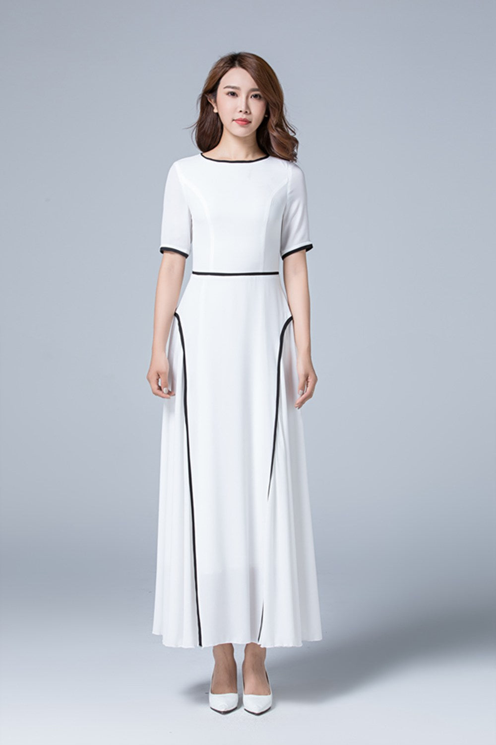 ankle length elegant dress with crew and high waist 1779