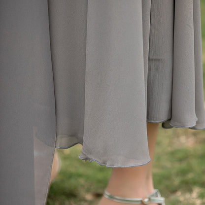 Grey Chiffon Maxi Dress - Vintage Swing with Fitted Waistband 2720