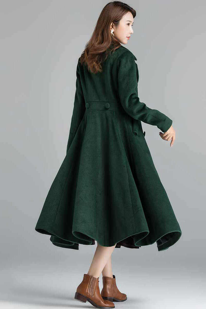 Long Dark Green Wool Coat 2398