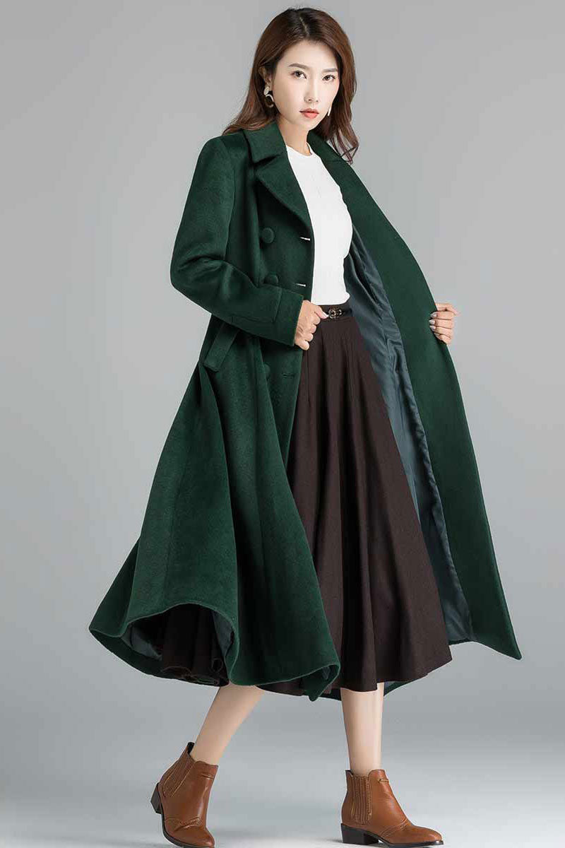 Long Dark Green Wool Coat 2398#