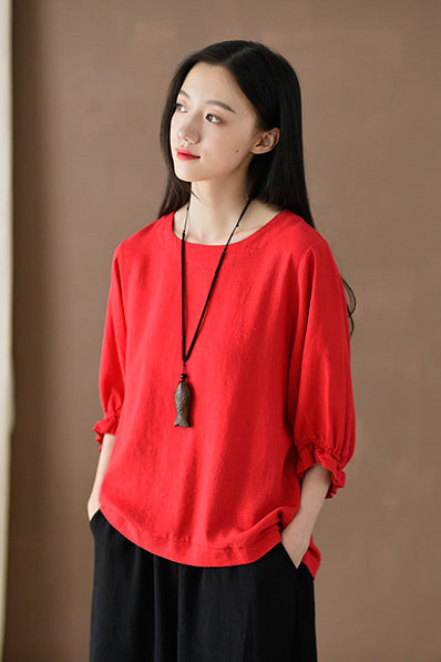 Princess sleeve round collar top for women J009-26